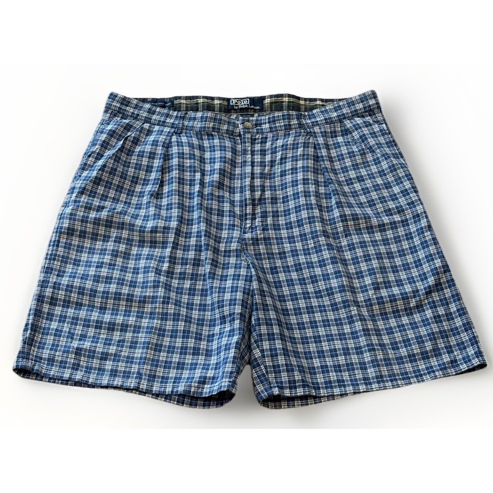 POLO by Ralph Lauren Mens 38 Blue Plaid Pleated Front THE CLASSIC GOLF Short